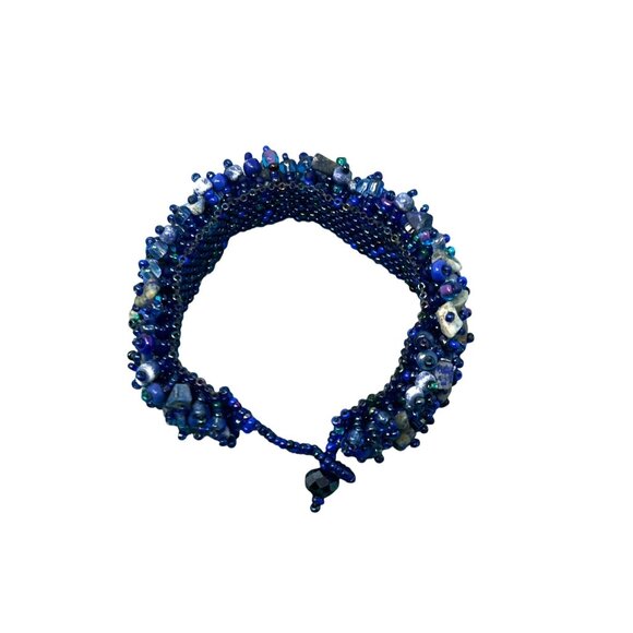 2 Handcrafted Vintage Beaded‎ Bracelets From The 1990s In Blue & Earth Tones - Picture 6 of 10